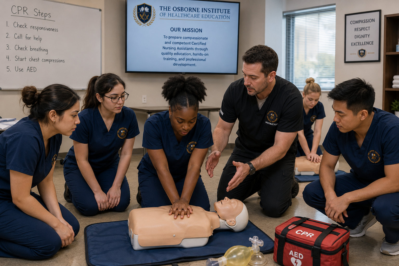 CNA training in progress at The Osborne Institute Los Angeles facility